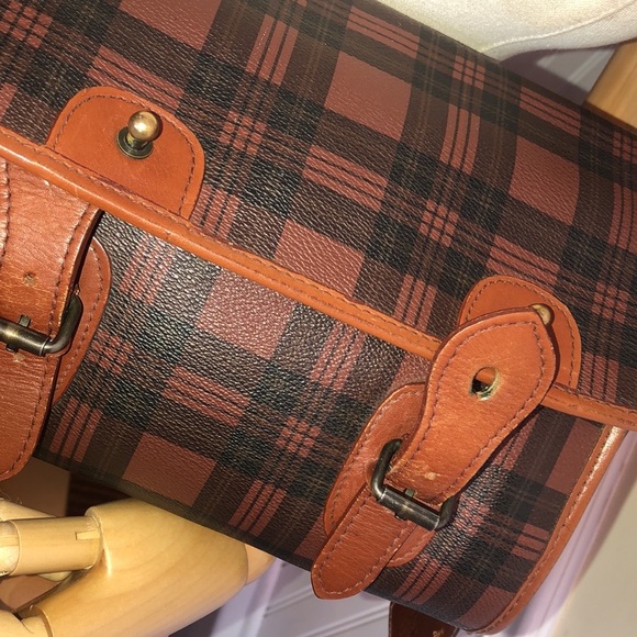 RALPH LAUREN Brown Green Tartan Plaid Rolled Crossbody Messenger Saddle Bag - Picture 8 of 17